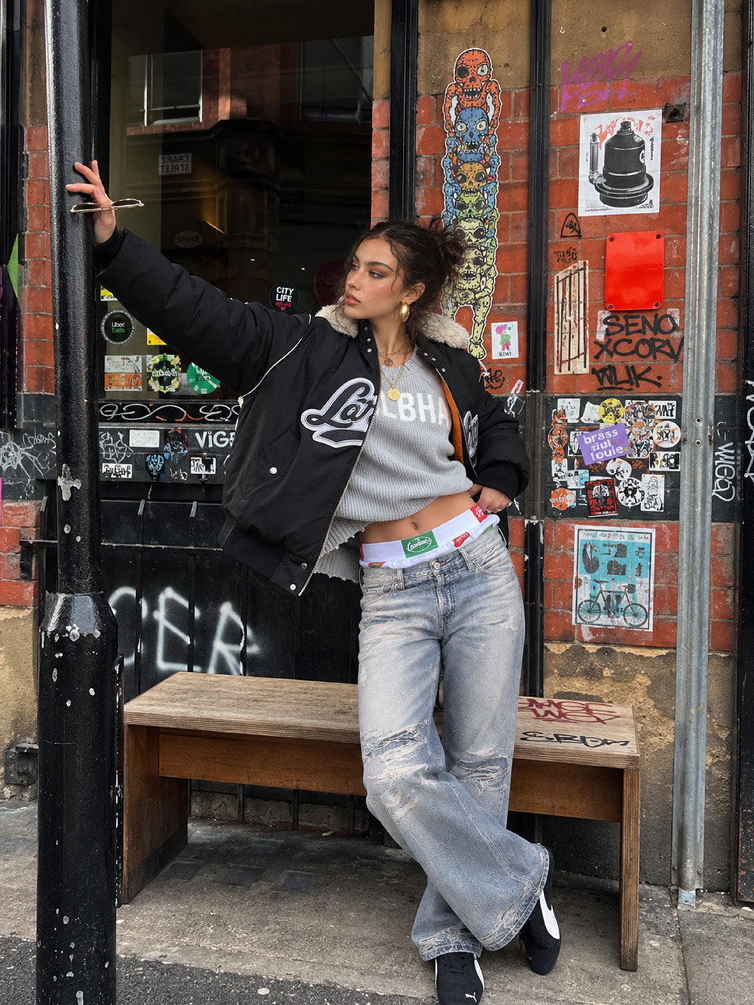 Slashed Graphic Jeans