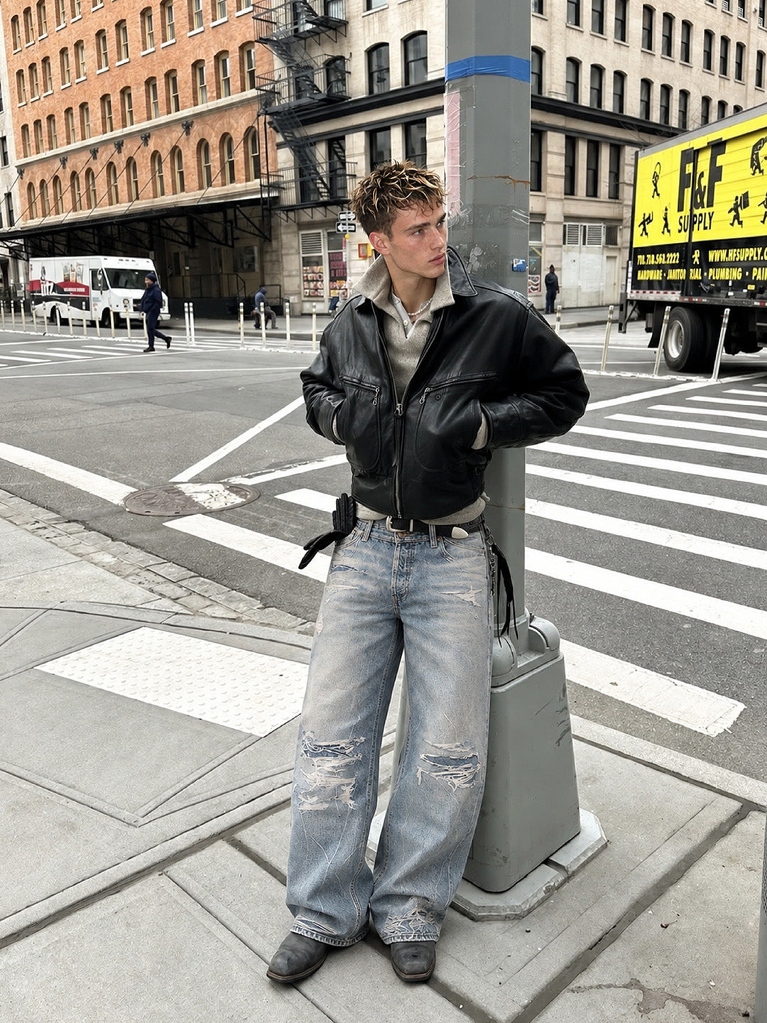 Slashed Graphic Jeans