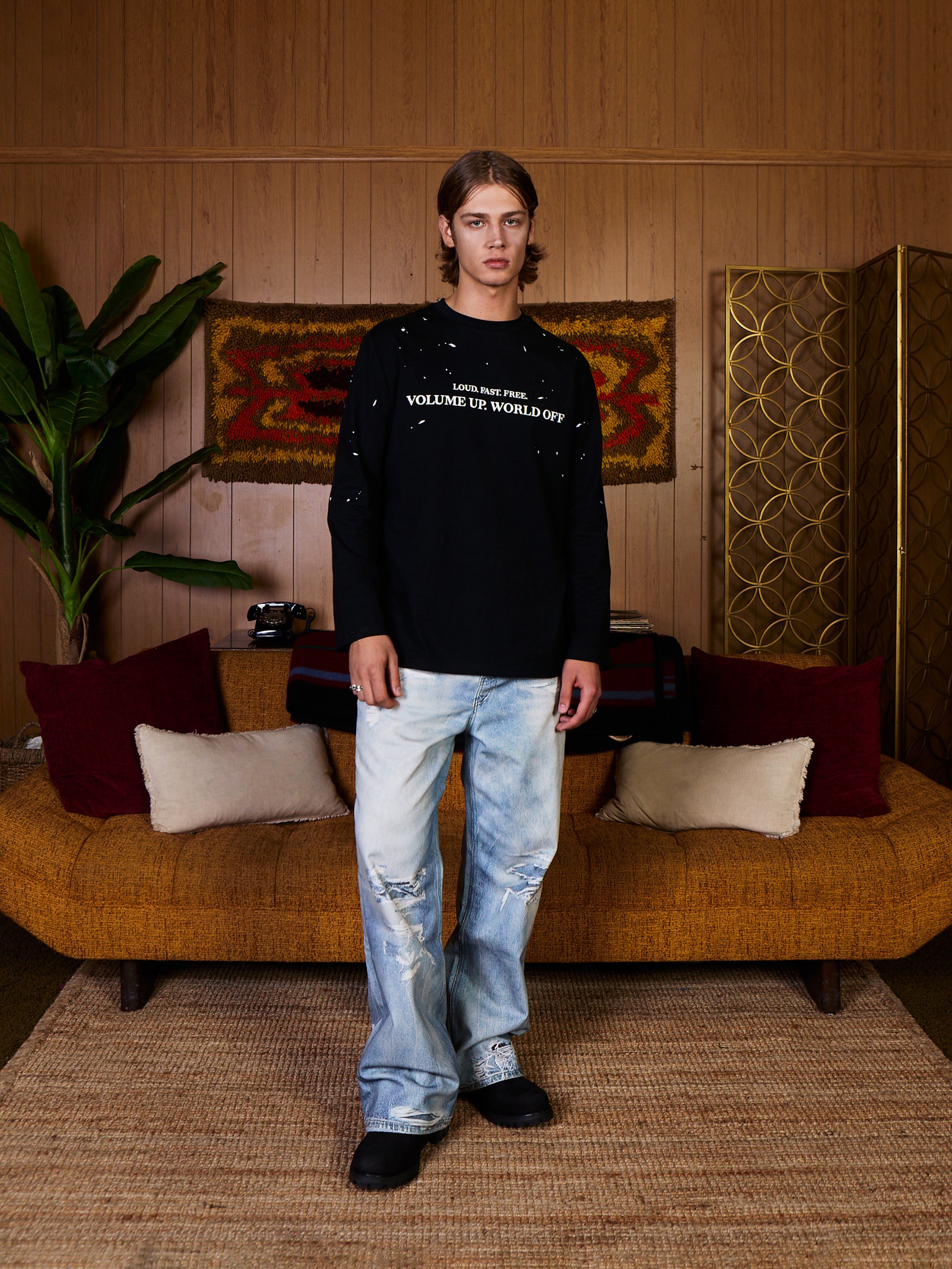 Slashed Graphic Jeans