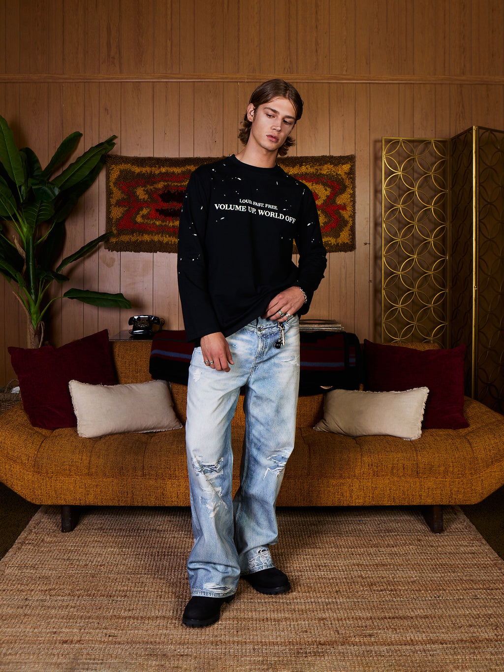 Slashed Graphic Jeans