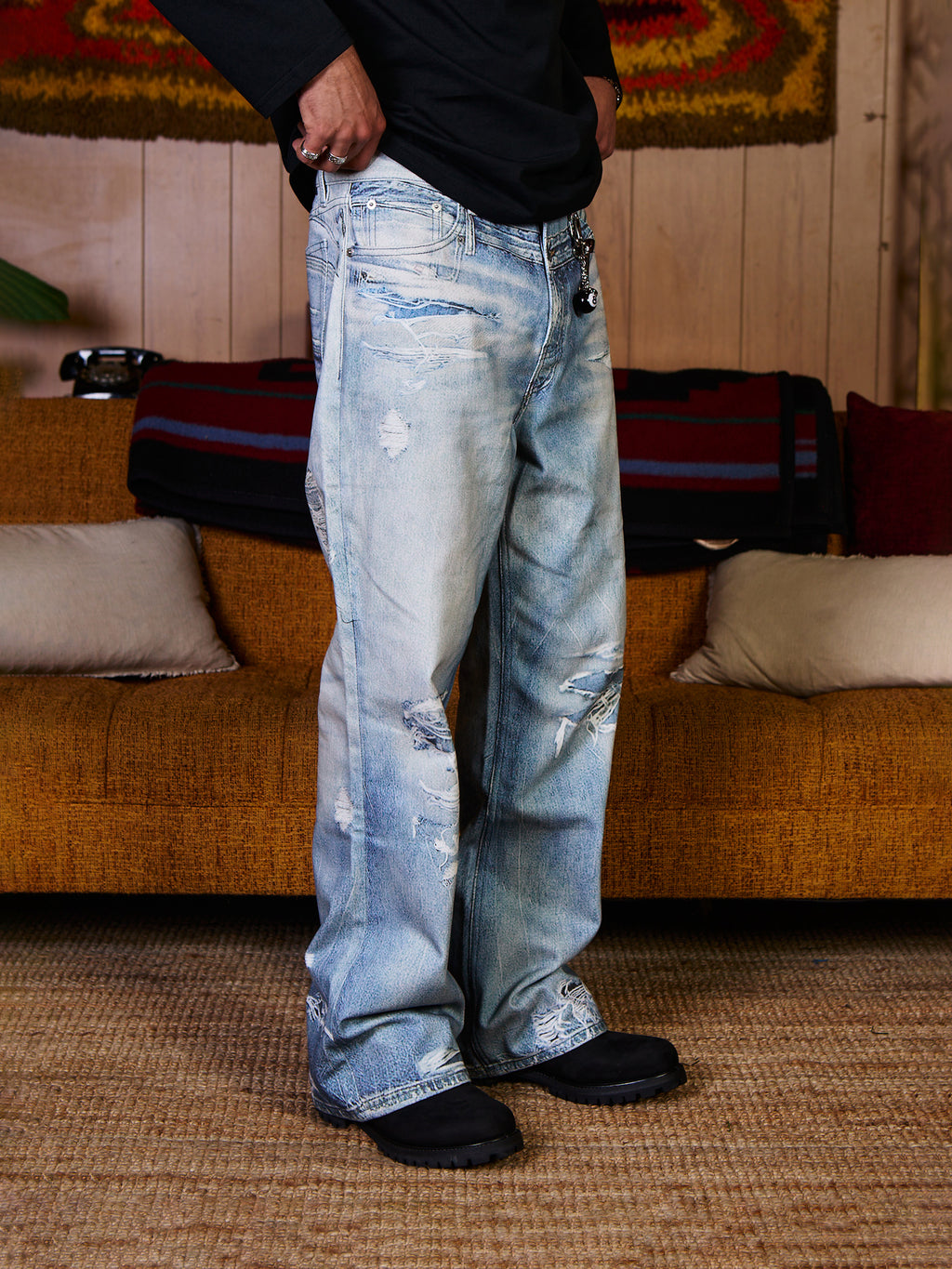 Slashed Graphic Jeans