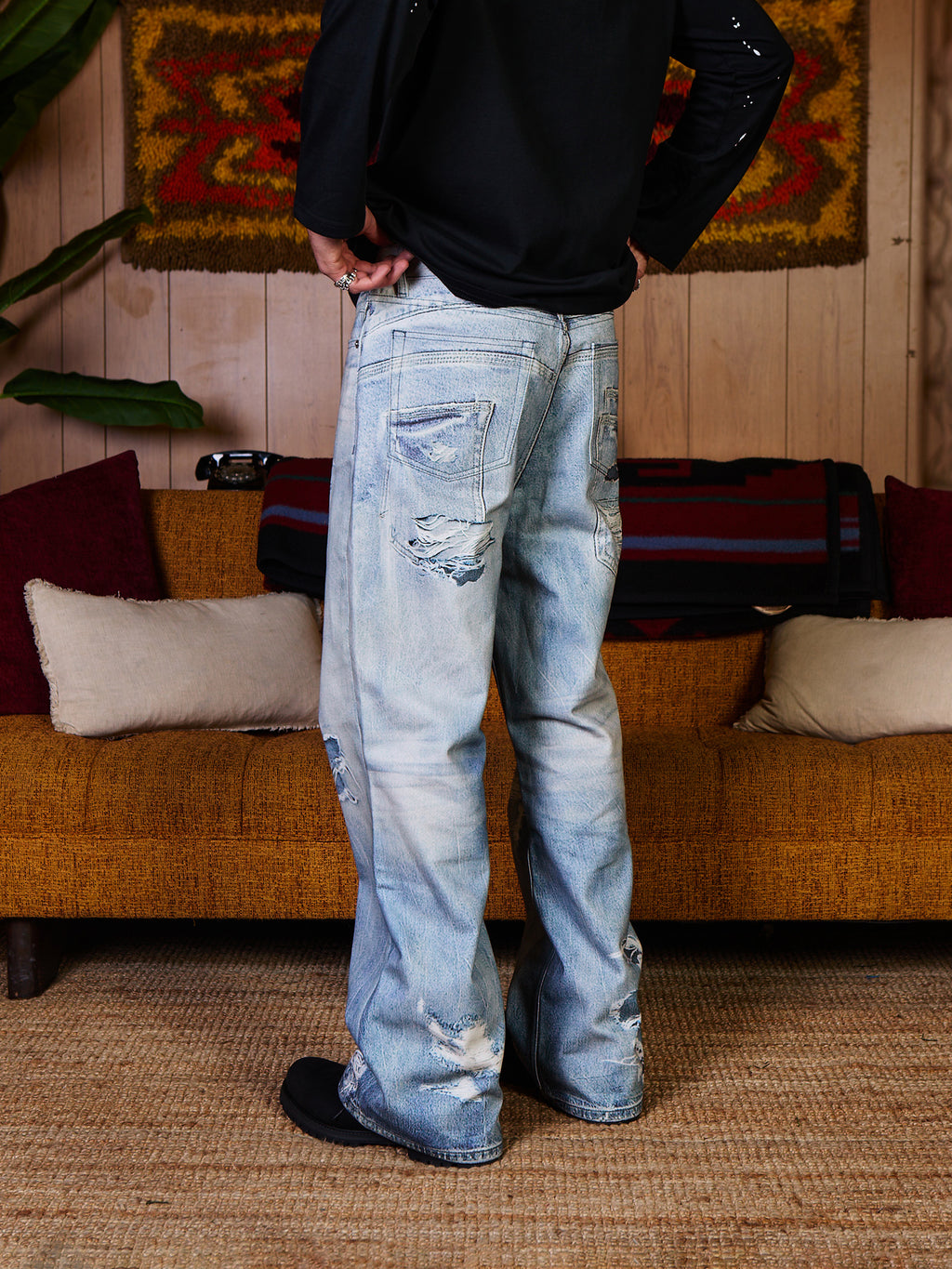 Slashed Graphic Jeans