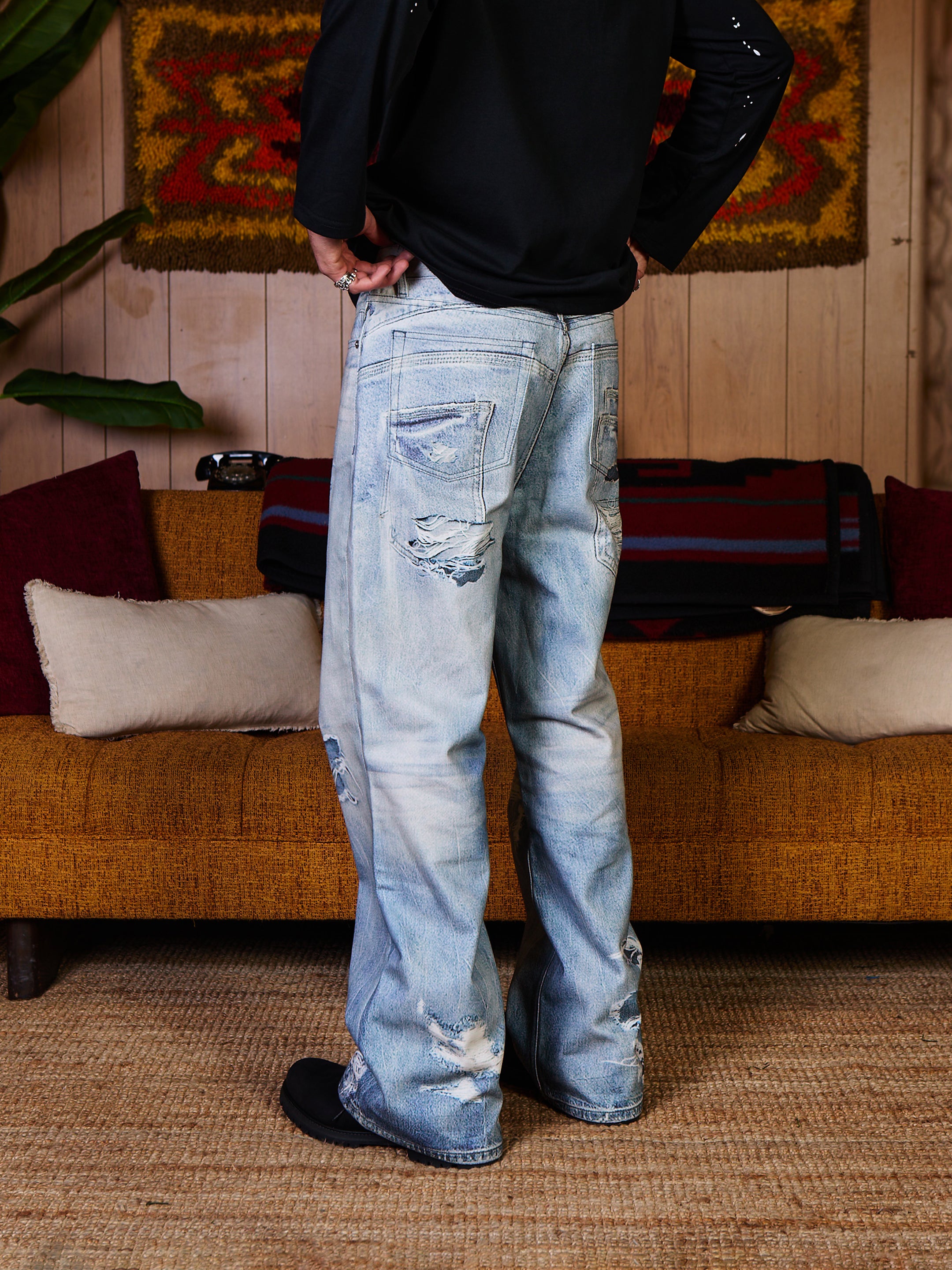 Slashed Graphic Jeans