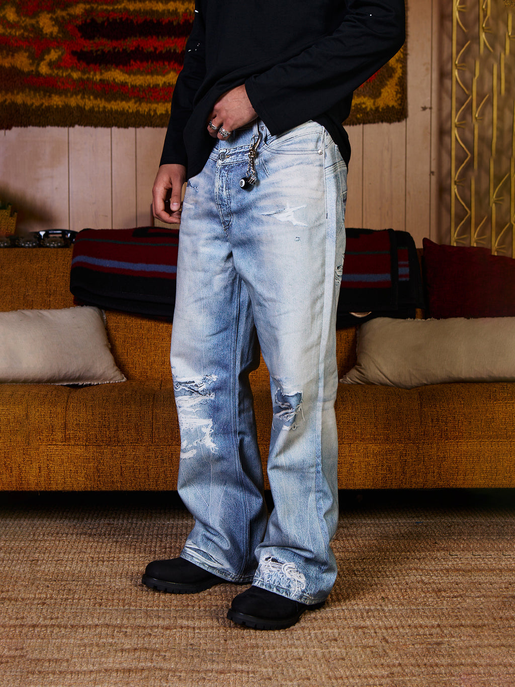 Slashed Graphic Jeans