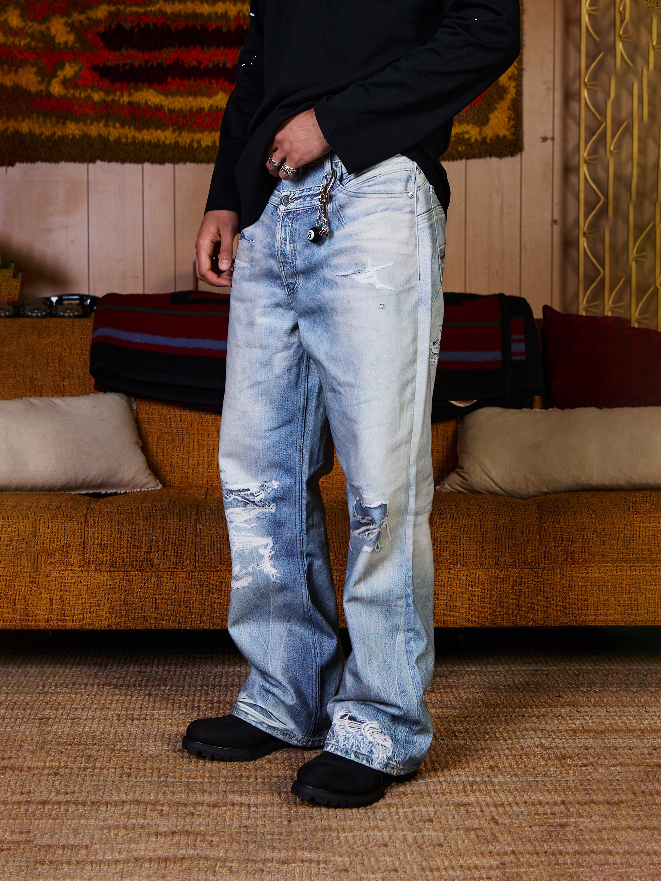 Slashed Graphic Jeans